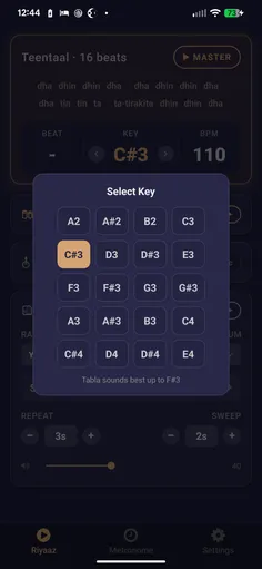 Key selection grid in Tirkit, from A2 to E4
